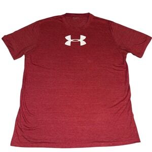 Under Armour Mens XL Loose Fit Short Sleeve T-Shirt Heather Red Logo Athletic